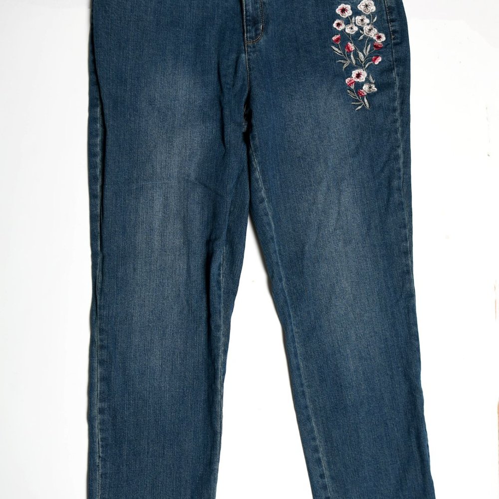 Liz Claiborne Embroidered Jeans Tapered Leg Cotton Blend Women's Size 14 - Picture 6 of 9